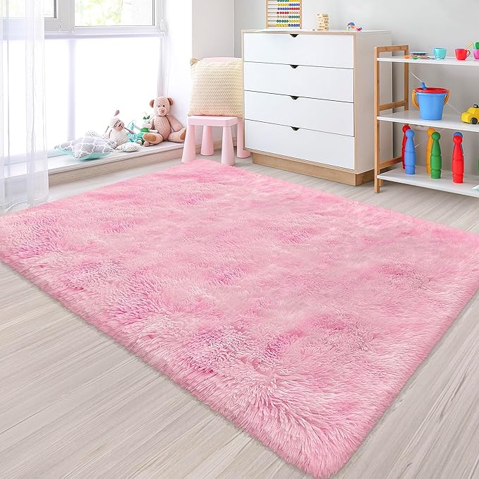 Small Area Rug for Bedroom 3x5ft Mini Tie-Dye Pink Fluffy Rug Mat Bedside Throw Rug for Kids Room Boys Teens Nursery Baby Dorm Living Room Home Decor Aesthetic Carpets for Modern Floor Rug