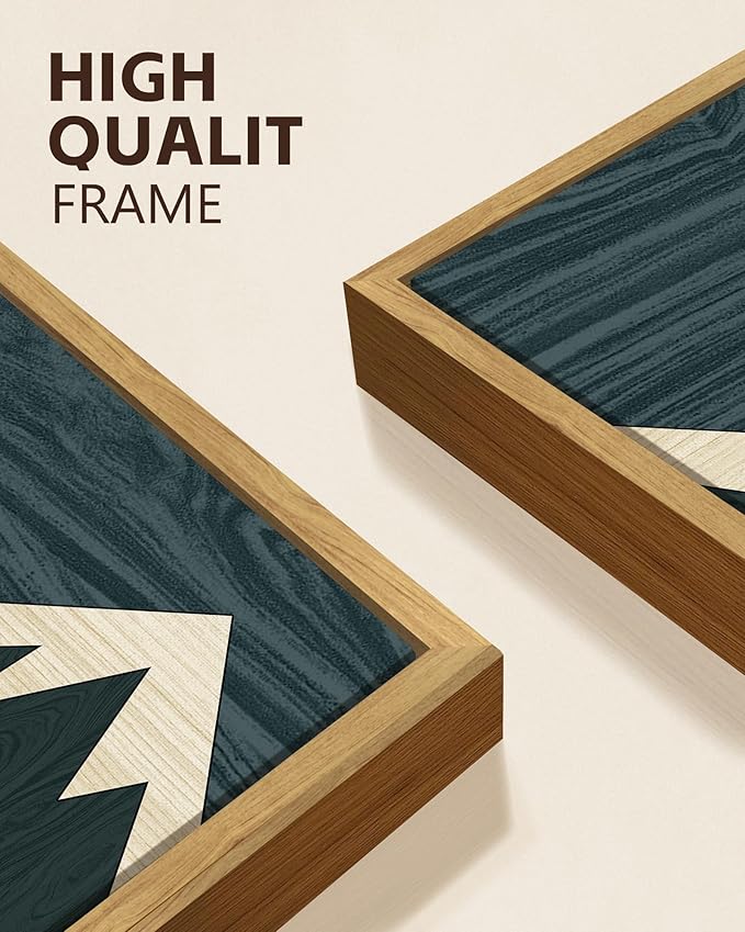 KUVIOKE Woodcut Pine Tree Forest Mountains Framed Wall Art Nature Landscape Prints Morden Farmhouse Bedroom Hallway Ready to Hang 11x14in (Natural Framed)