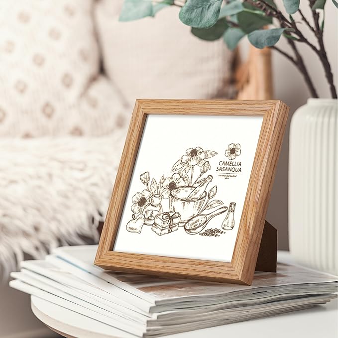 6x6 Picture Frames, Solid White Oak Wood Frame 6 x 6 with Stand for Wall & Tabletop Display, Rustic Wooden Photo Frame 6 by 6 with Real Glass, 6x6 Frame Matted to 4x4, Natural Color, Set of 4