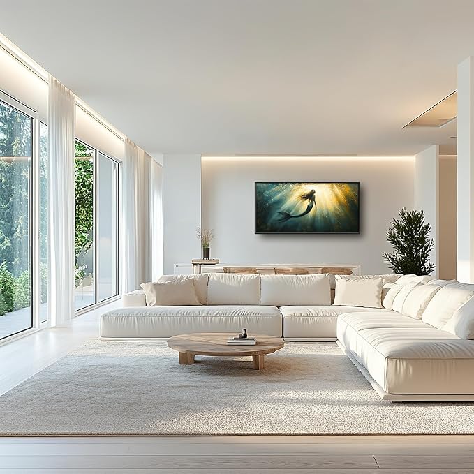 Olivine Mermaid Wall Art, Ocean Pictures Wall Decor, Coastal Painting, Marine Life Canvas Prints, Framed Artwork for Bathroom Bedroom Living Room Office Home Decoration 60"x30"