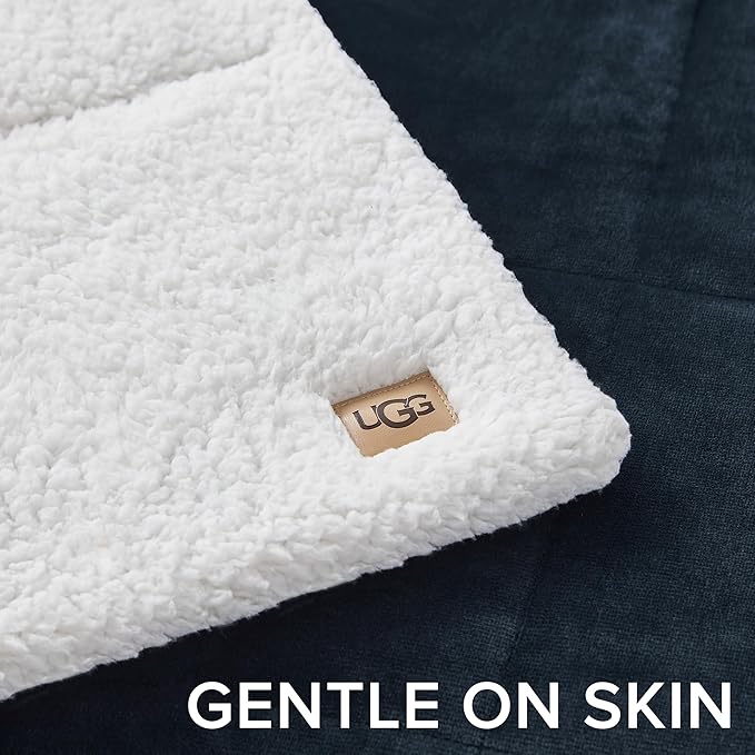UGG Nita Throw Blanket Soft Reversible Plush Throw for Couch or Bed Washable Warm Fluffy Blanket for College Dorm Room Essentials and Bedding with Down Alternative Fill, 50-inch x 70-inch, Navy Blue