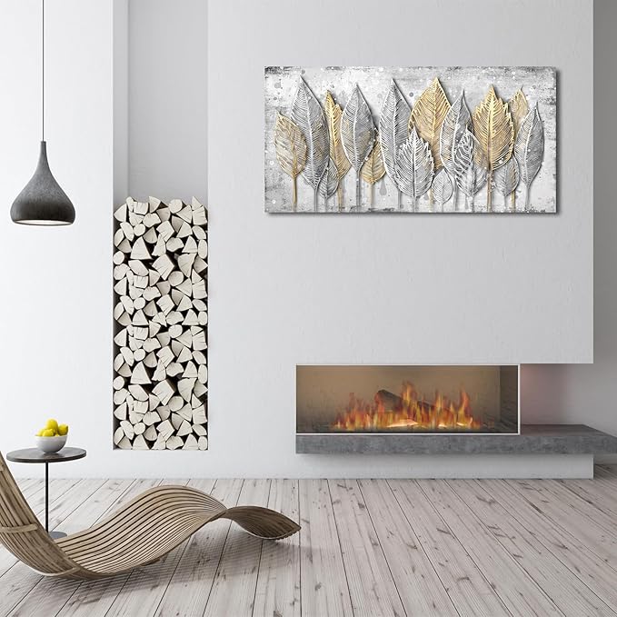 NINEASO Abstract Leaves Wall Art - Modern Aesthetic Nature Pictures Wall Decor Elegant Leaf Painting Grey White Splash Drops Canvas Print Natural Beauty Artwork for Living Room Bedroom 20" x 40"