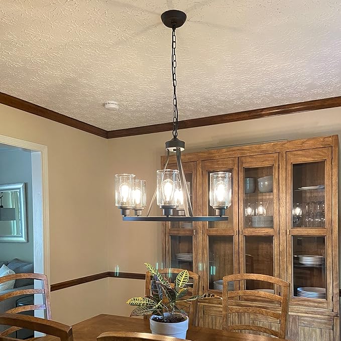 MELUCEE 6-Light Glass Chandelier Farmhouse Lighting, Kitchen Island Lighting Dining Room Light Fixtures Hanging Glass Pendant Light Oil Rubbed Bronze Finished