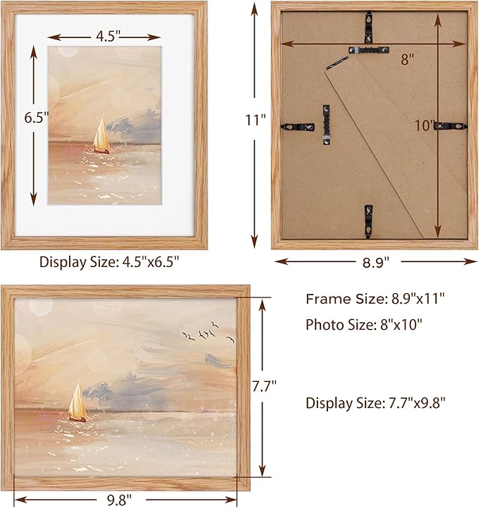 8x10 Picture Frame Wood, 8 x 10 Photo Frame for Wall & Tabletop Display, 8 by 10 Frames Made of Solid Oak Wood, Real Glass 8" x 10" Picture Frame, 8x10 Matted Frame for 5x7, Natural Oak Color, 1 Pack