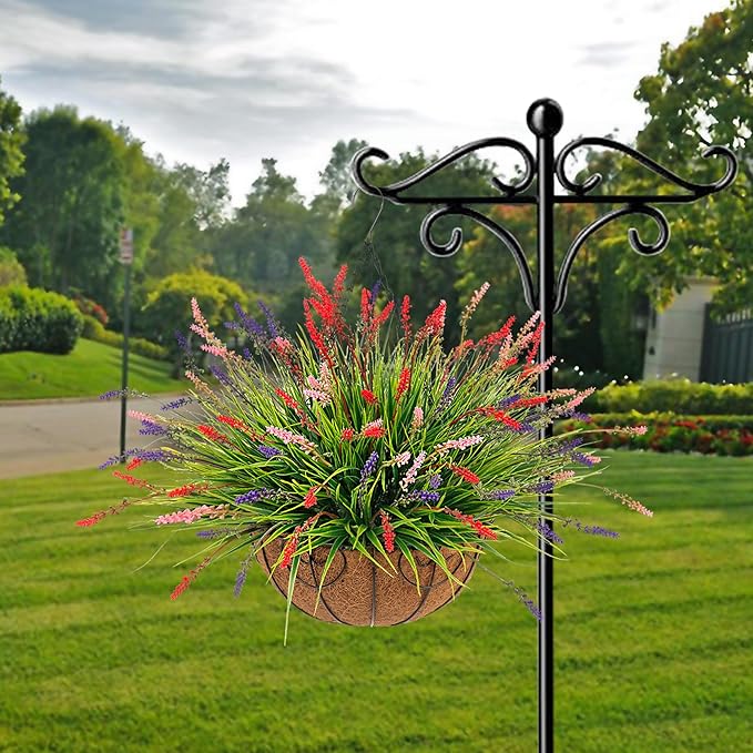 Artificial Faux Plants Flowers for Outdoor Decorations, Fake Monkey Grass for Outside Porch Patio, No Fade Realistic Greenery Plant, UV Resistant Artificial Bush Shrubs for Courtyard Window Garden