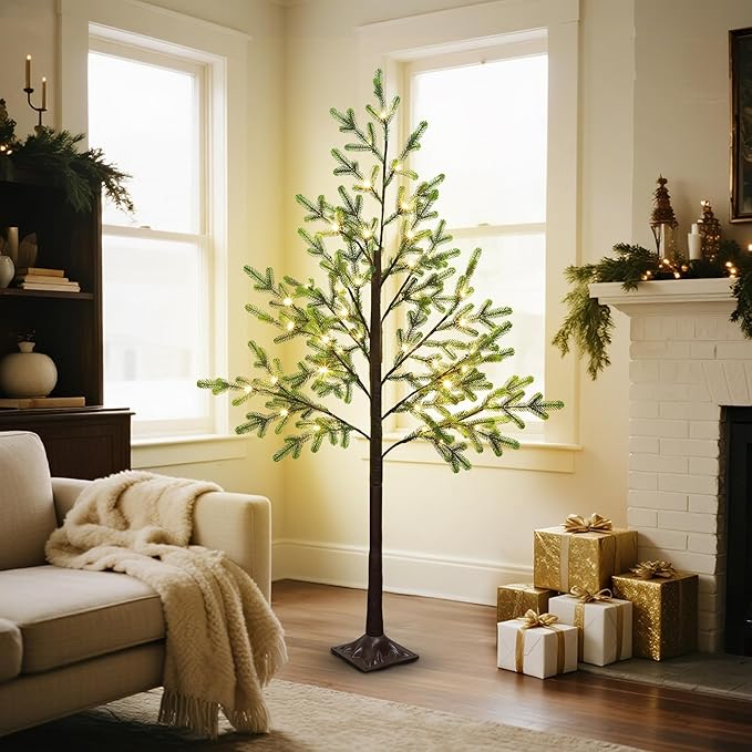 DR.DUDU 5 FT Christmas Tree with Lights, Pre-lit Artificial Xmas Trees Small Green Christmas Tree with Realistic Branch Warm LED for Home Bedroom Corner Outdoor Indoor Holiday Decorations