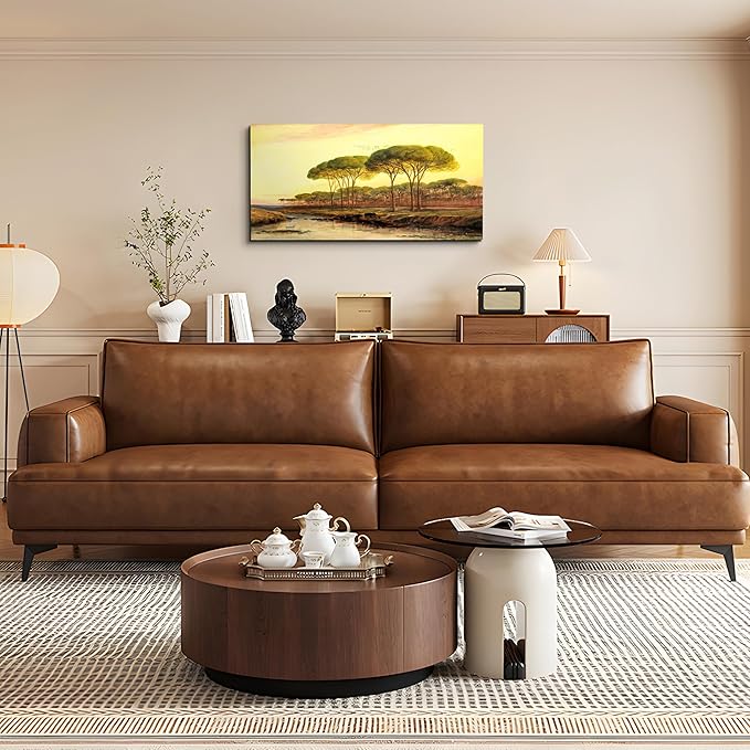 crmotu Large Canvas Wall Art, Sunset Forest Vintage Wall Paintings, Dusk Landscape Art Prints, Riverside Scenery Retro Artwork, Nature Aesthetic Pictures Wall Decor Living Room Bedroom 20"X40"