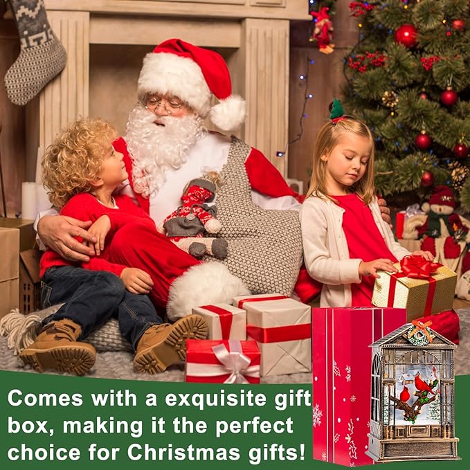 Christmas Snow Globes Cardinal Music Water Lantern Holiday Decorations Gifts for Family Children or Friends