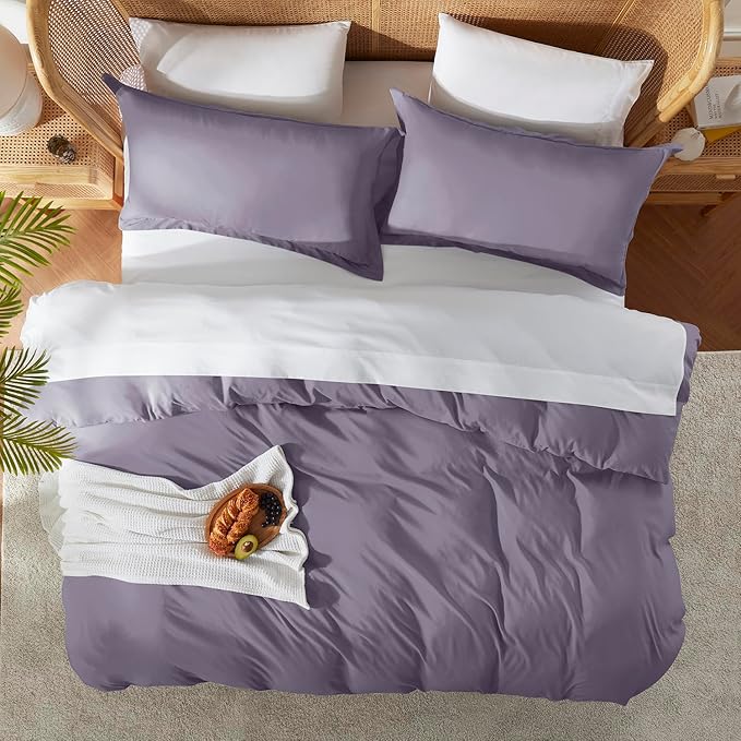 Nestl Grayish Purple Duvet Cover King Size - Soft Double Brushed King Duvet Cover Set, 3 Piece, with Button Closure, 1 Duvet Cover 104x90 inches and 2 Pillow Shams
