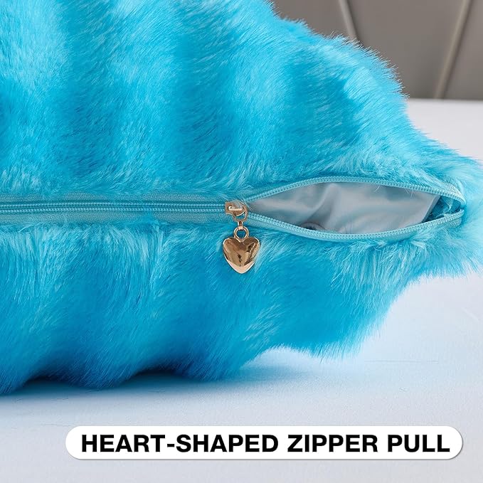 FUTEI Sky Blue Decorative Throw Pillow Covers 16x16 Inch Set of 2,Soft Fluffy Faux Mink Fur Dyeing Striped Textured Cushion Case,Modern Home Decor for Couch Bed Living Room