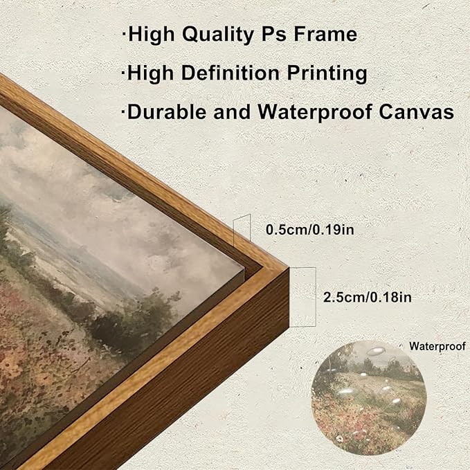 KBKBART Framed Canvas Wall Art for Living Room, Vintage Countryside Wildflower Field Painting Farmhouse Decor, Retro Nature Wilderness Canvas Art Prints, Rustic Landscape Wall Decor for Bathroom, Bedroom Living Room, Vintage Art Wall Decor(12"x16")