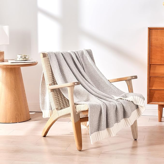 CozeCube Melange Blanket, Ultra Soft Grey and White Throw Blanket, Warm Cozy Knit Fuzzy Plush Reversible Throw for Couch Bed Sofa, 60"X80"