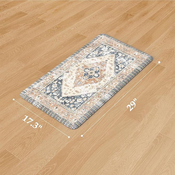 KIMODE Anti Fatigue Kitchen Mats for Floor,17.3" x 29" Cushioned Boho Vintage Kitchen Rugs,Non-Slip Waterproof Kitchen Sink Standing Mat Wipe Clean for Kitchen,Laundry Floor,Mutil-Blue