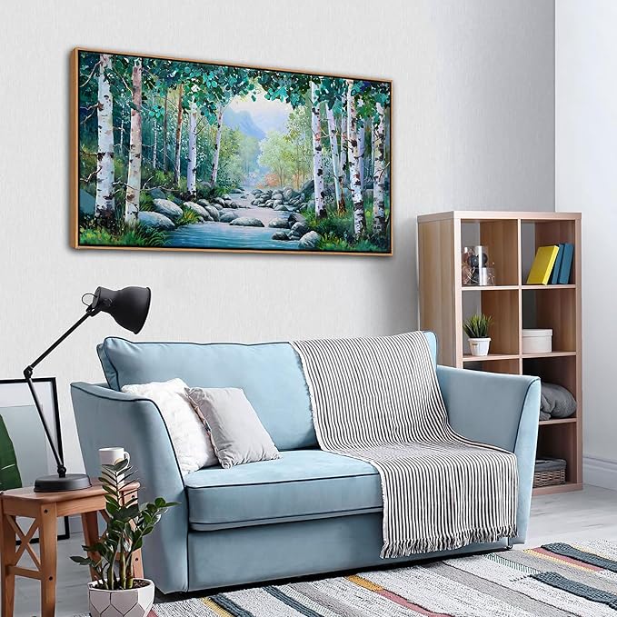 Pogusmavi Green Forest Canvas Landscape Wall Art - Framed Artwork for Living Room, Bedroom, Farmhouse Decor - Canvas Pictures for Wall Decor - Tree of Life Wall Art - Forest Painting 20×40IN