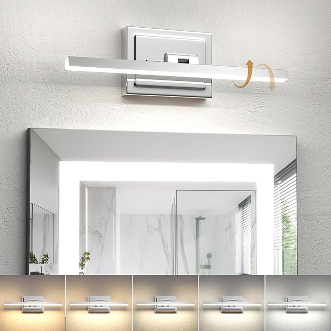 NIORSUN 15.7 Inch Modern Bathroom Light Fixture, 12W 5CCT Dimmable LED Chrome Bathroom Vanity Lights Over Mirror, Vanity Lights for Bathrooms Restroom Mirror- ETL Certified