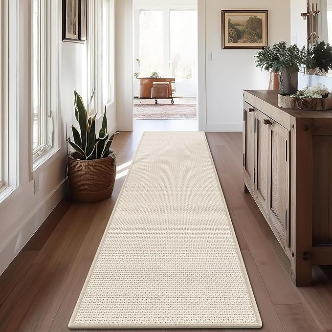GOYLSER 10 ft Washable Runner Rug Jute Carpet Runner for Hallway, Non Slip Bath Rug Runner Mat, Beige Indoor Runner Rugs for Entryway