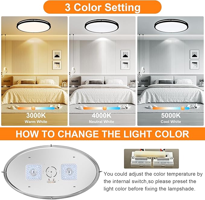 33 Inch Oval Black Ceiling Light Fixture for Living Room - 33” Black LED Flush Mount Ceiling Lamp 3000K/4000K/5000K LED Kitchen Bathroom Light 40W 2500LM