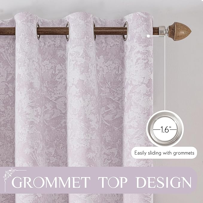 Beauoop Purple Floral Jacquard Blackout Curtains 96 Inches Long 2 Panels for Bedroom Living Room Flower Chenille Room Darkening Thermal Insulated Soundproof Grommet Window Treatments Drapes 52x96