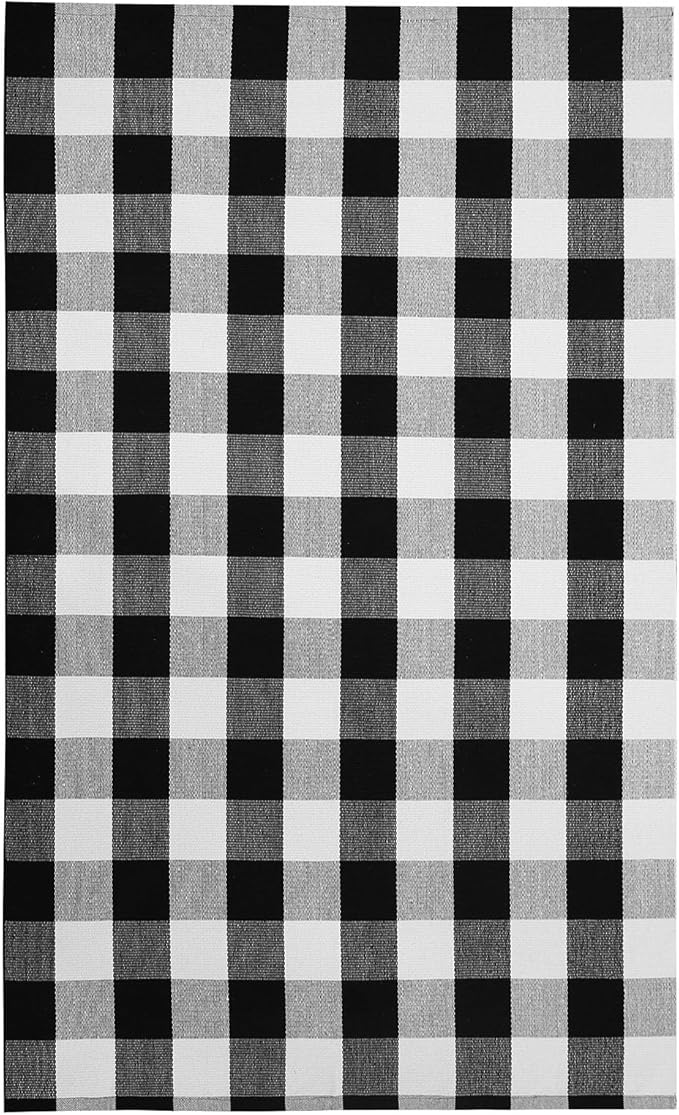 KOZYFLY Buffalo Plaid Area Rug 4 x 6 Ft Black and White Checkered Rug Washable Outdoor Rugs Cotton Rugs for Bedroom Front Door Mat Carpet for Front Porch Living Room Dining Room Kitchen