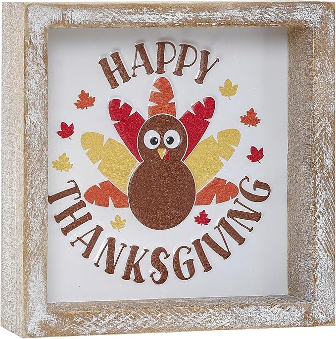 Embossed Happy Thanksgiving Sign, Thanksgiving Decorations for Table Cubicle Desk Mantel Fireplace, Vintage Autumn Decor Indoor Wooden Turkey Sign