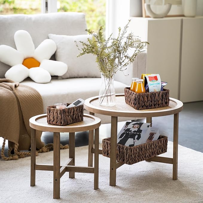 FairyHaus Wicker Baskets for Organizing 3Pack, Large and Small Wicker Storage Baskets Set, Hand Woven Baskets for Storage, Brown Water Hyacinth Storage Baskets for Pantry Shelf