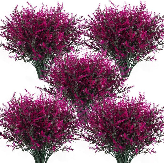 RECUTMS Artificial Faux Plants Flowers Outdoor Spring Decoration,Artificial Plants Outdoor Artificial Flowers for Outdoors UV Resistant for Outside Home Planter Porch Patio Window Yard Decor(Fuchsia)
