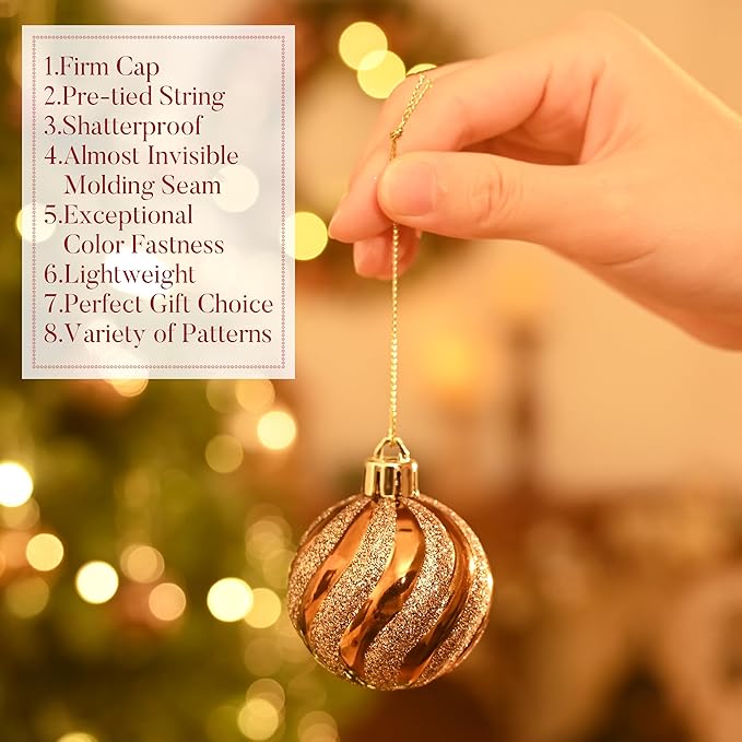 Valery Madelyn 28Pcs Christmas Heart Shaped Ornaments Gift Pack, Bronze Copper Gold Craft Painted Tree Heart Decorations, Christmas Baubles Hanging Indoor Holiday Party Xmas Decor