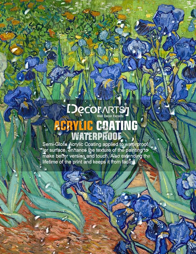 DECORARTS - Irises in the Garden, Vincent Van Gogh Art Reproduction. Giclee Canvas Prints Wall Art for Home Decor 20x16