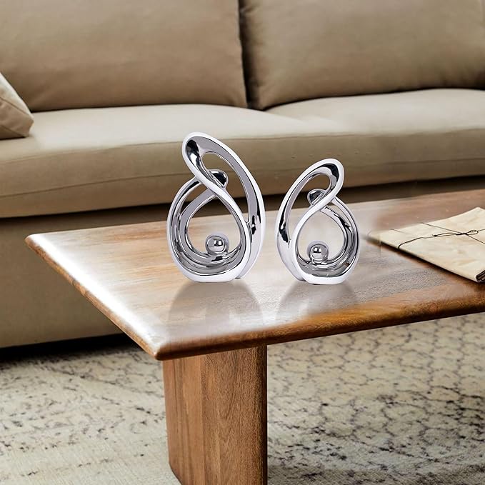2 Pcs White and Silver Living Room Decor Table Sculpture Decorations Ceramic Statue Decor Mid Century Modern Decor Centerpieces for Dining Room Kitchen Fireplace Shelf Office Coffee Table Decor