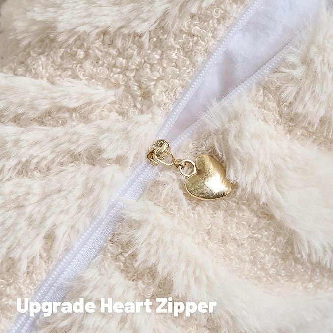 FUTEI Cream Decorative Throw Pillow Covers 26x26 Inch Set of 2,Soft Faux Fur Geometric Shapes Texture Euro Pillow Shams,Boho Home Decor for Couch Bed Living Room