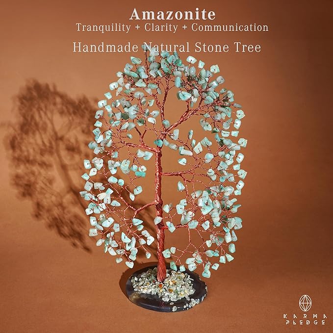 Crystal Trees for Home and Office Decoration, Amazonite Chakra Healing Crystals Feng Shui Handmade Trees for Positive Energy, Money, Good Luck, Christmas Decor, Birthday Gifts for Women, Mom