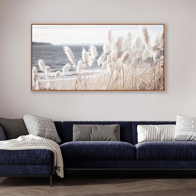 Wall Art Framed Artwork Decor Nature Canvas Art ReedSeascape Wall Decor for Bedroom Living Room Decoration Home Kitchen Office 29" x 58"