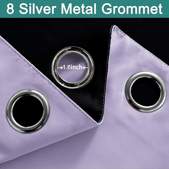 Yakamok 100% Blackout Thermal Insulated Grommet Curtains, Noise Reducing Barrier Panel for Sliding Glass Door, 2 Thick Layers Heat Full Light Blocking Patio Door Drapery, Lilac, W100 x L96, 1 Panel