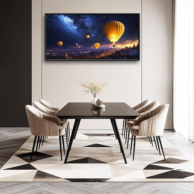 Olivine Hot Air Balloon Wall Art, Cappadocia Landscape Pictures Wall Decor, Night Adventure Paintings, Travel Canvas Prints, Framed Artwork for Bathroom Bedroom Living Room Office Home 60"x30"