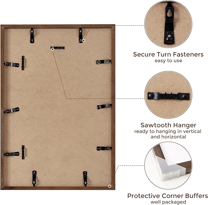13x19 Picture Frame, Solid Oak Wood Frame 13 x 19 Frame for Wall, 13"x19" Photo Frame with Tempered Real Glass, 13x19 Picture Frame Matted to 11x17, Rustic Wooden 13x19 Poster Frame, Walnut Color
