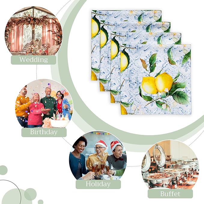 Maison d' Hermine Cloth Napkins Set of 4 100% Cotton Everyday Reusable Square Napkins Cloth Washable, Dinner, Party, Wedding, Restaurant, Spring/Summer (Citrus, 20" x 20")