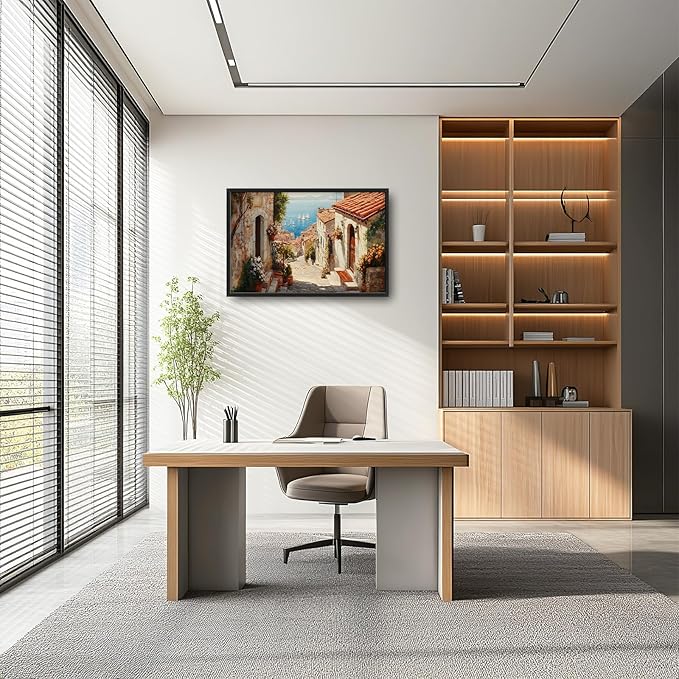 Olivine Italy Large Wall Art, Tuscany Pictures Wall Decor, Coastal Scenery Painting, Vintage Canvas Prints, Framed Artwork for Dining Room Living Room Bedroom Bathroom Office Home Decor 36"x24"