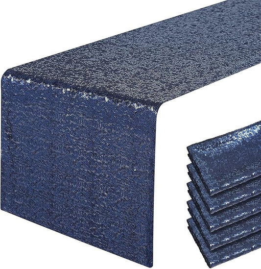 6 Packs 12 x 108 inches Navy Blue Sequin Table Runner, Glitter Navy Blue Table Runner for Wedding Birthday Bachelorette Holiday Party Supplies Decorations Bridal Shower Baby Shower