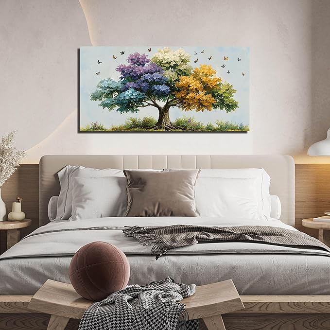 Kepgonegu Large Tree of Life Wall Art for Living Room Landscape Canvas Prints Colorful Butterfly Art for Bedroom Home Office Size 24x48