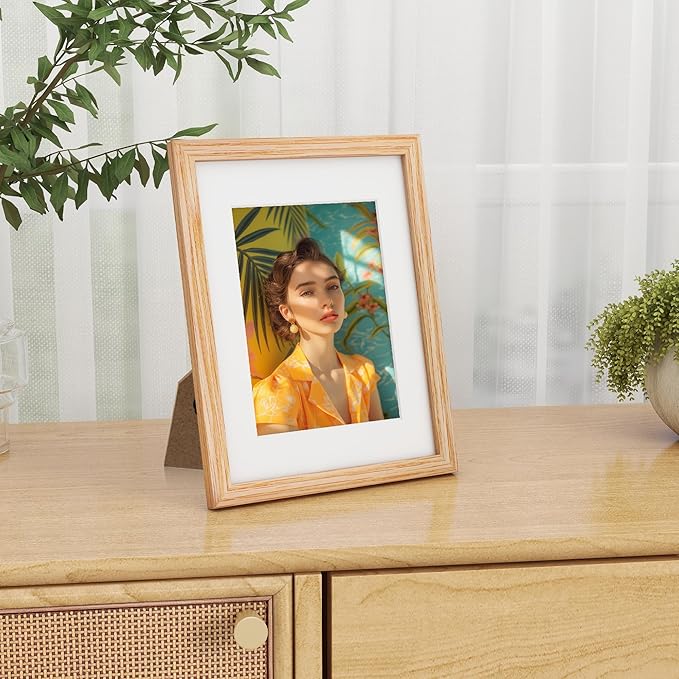 8.5x11 Picture Frame, Oak Wood Frame 8.5 x 11, 8.5 by 11 Wood Frames with Glass, 8.5x11 Matted frame for 6x8, Real Wood 8.5"x11" Photo Frame with Stand, Natural Oak Color, 1 Pack