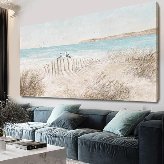 GAIDUOMAI Coastal Wall Art Blue and Beige Canvas Prints Animal Wall Decor Large Landscape Artwork for Living Room Dining Room 29x58 Inch hallway Decor