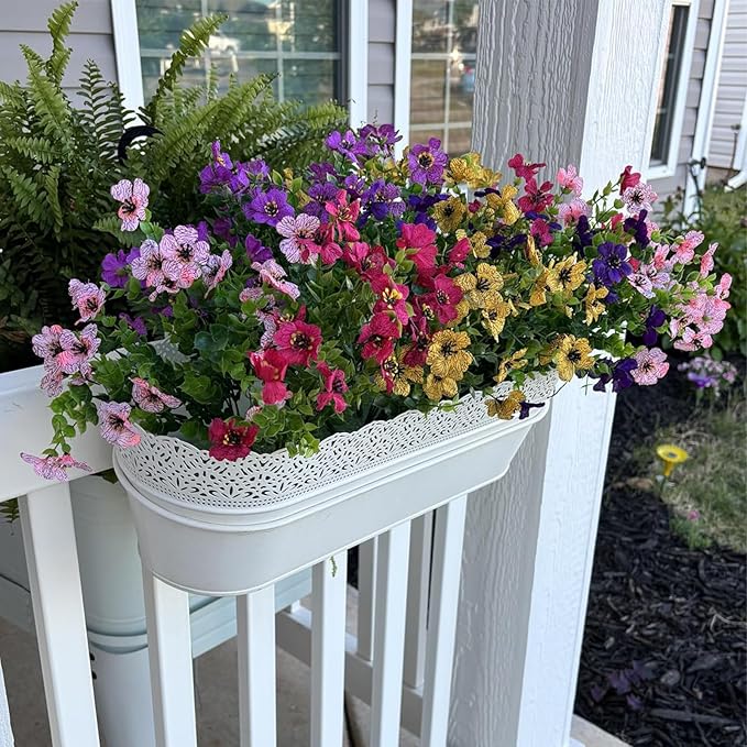 Artificial Flowers for Outdoor Indoor Garden Home Decoration, Faux Flower Daisy with Eucalyptus Leaves Fake Plants Greenery Boxwood Porch Patio, 12 Bundles (6 Multicolor)