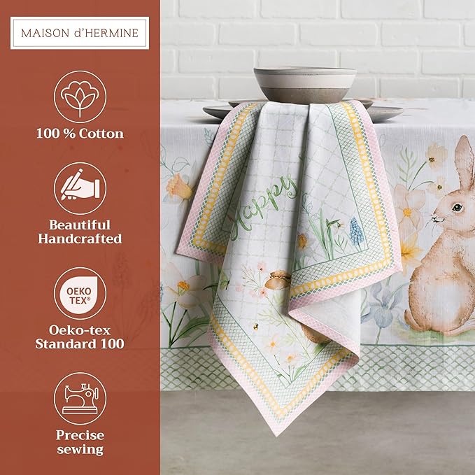 Maison d' Hermine Cloth Napkins Set of 4 100% Cotton Everyday Reusable Square Napkins Cloth Washable, Dinner, Party, Wedding, Restaurant, Spring/Summer (Easter Dew, 20" x 20")