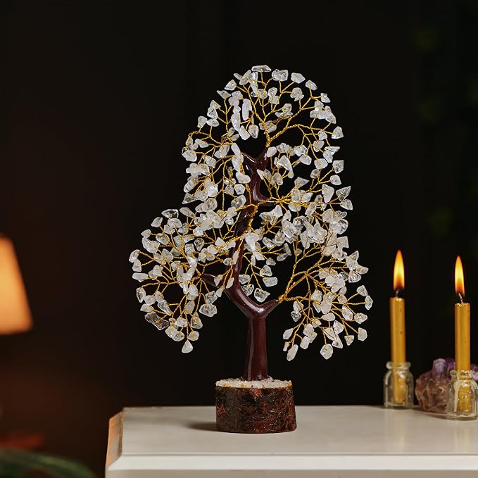 Clear Quartz Gemstone Tree with Chakra Pendants, Crystal Tree, Home Decor, Birthday Gifts for Women, Bonsai Trees for Positive Energy, Crystals & Healing Stones, Office Desk Accessories 10-12"