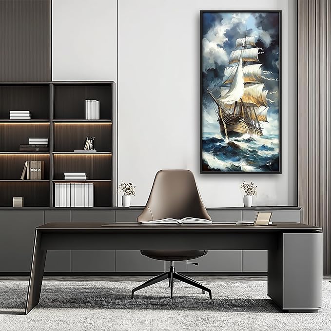 Lovira Sailing Ship Large Wall Art Sailboat Canvas Wall Decor Pictures Prints Painting Framed Modern Vertical Artwork for Living Room Bedroom Bathroom Office 30"x60"