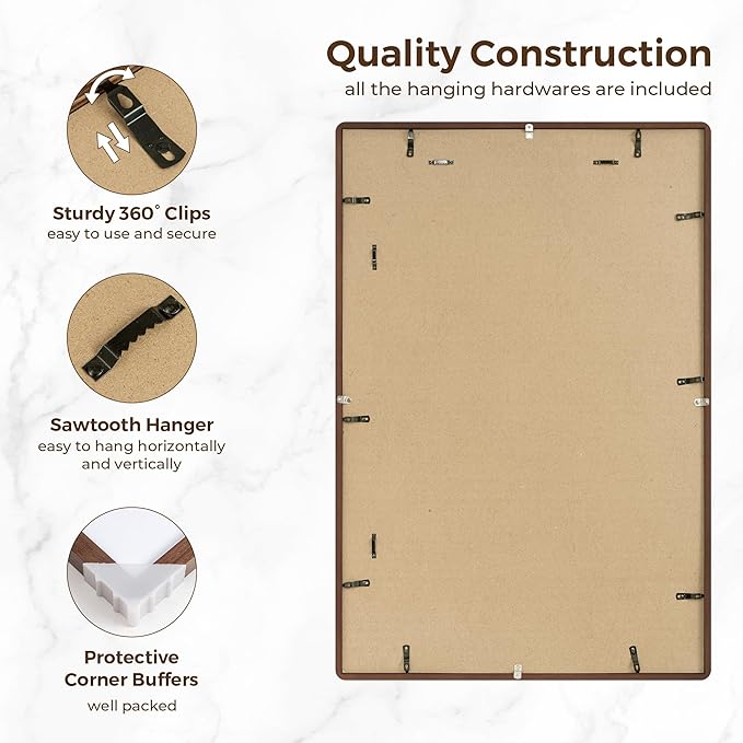 24x36 Poster Frame for Wall, 24 by 36 Picture Frame - Solid Oak Wood & Tempered Glass, Rustic 24 x 36 Wood Frame for Home Decor, 23x36 Picture Frame with Mat for 20x30, Walnut Color, 1 Pack