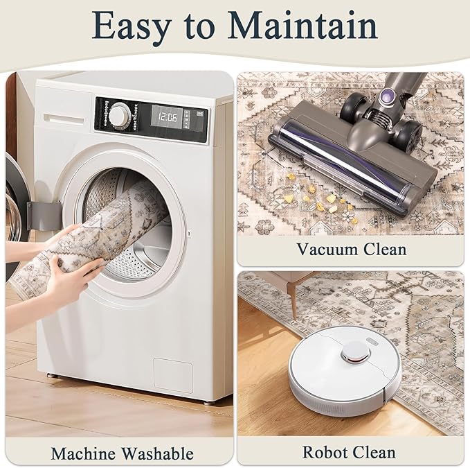 Pauwer Kitchen Mats for Floor 3 Piece Set Boho Non Slip Kitchen Rugs Washable Farmhouse Kitchen Floor Mats Thick Long Kitchen Throw Area Rug Carpet Runner for Hallway Laundry Bathroom, Brown Beige