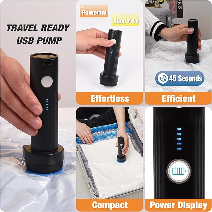 Vacuum Storage Bags with Electric Pump, 25 Pack Space Saver Bags Vacuum Seal Bags with Pump, Vacuum Sealer Bags for Clothes, Comforters, Blankets, Bedding