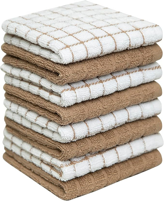 Bumble Dish Cloths (8 Pack) - 100% Cotton Dish Rags & Kitchen Washcloths for Washing Dishes | 12" x 12" | 405 GSM | Tan