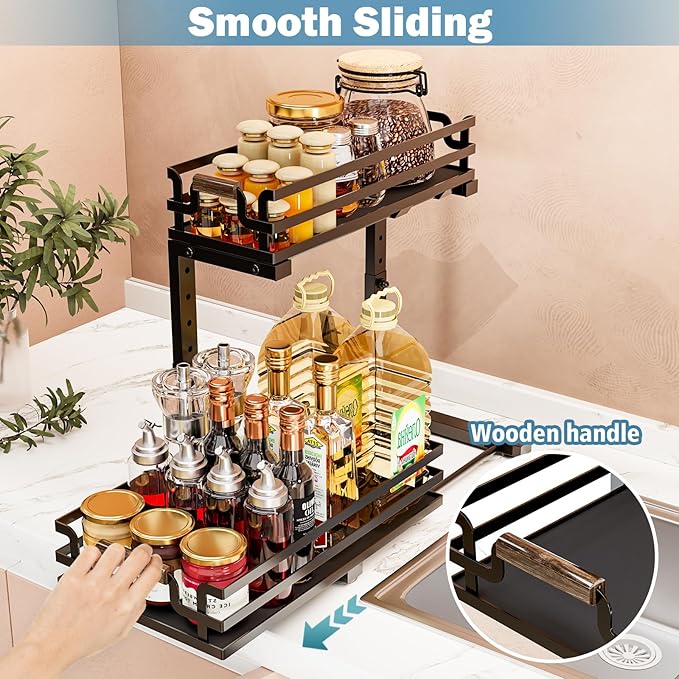 Under Sink Organizers, 2 Tier Slide Out Under Sink Organizers, Under Sink Storage for Bathroom Kitchen (1 Pack)